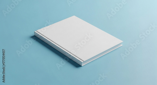 Blank White Hardcover Book Mockup on Blue Background for Product Display and Design Template