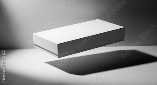 Floating White Product Packaging Box Mockup with Shadow in Clean Studio Setting