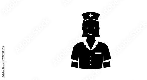 Black and white graphic of a nurse symbol for healthcare and medicine services