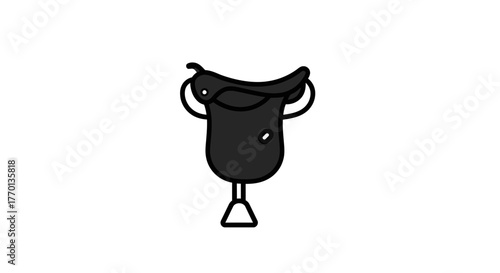 Black horse riding saddle icon illustration on white background minimalistic style
