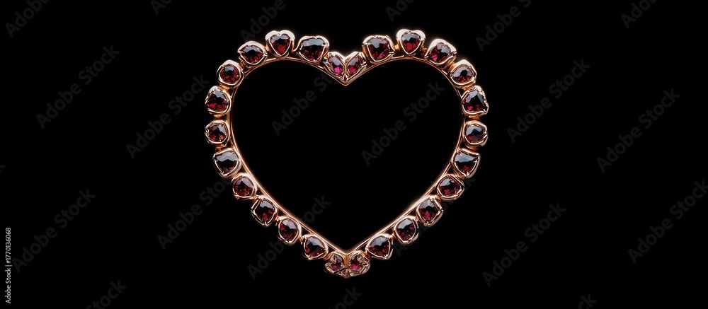 Fototapeta premium Heart-shaped frame of dark red gemstones