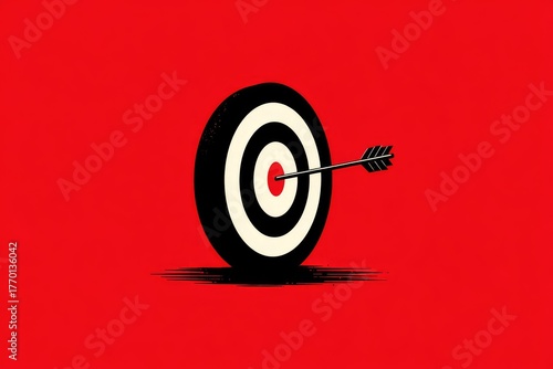 Bullseye target with arrow; red background