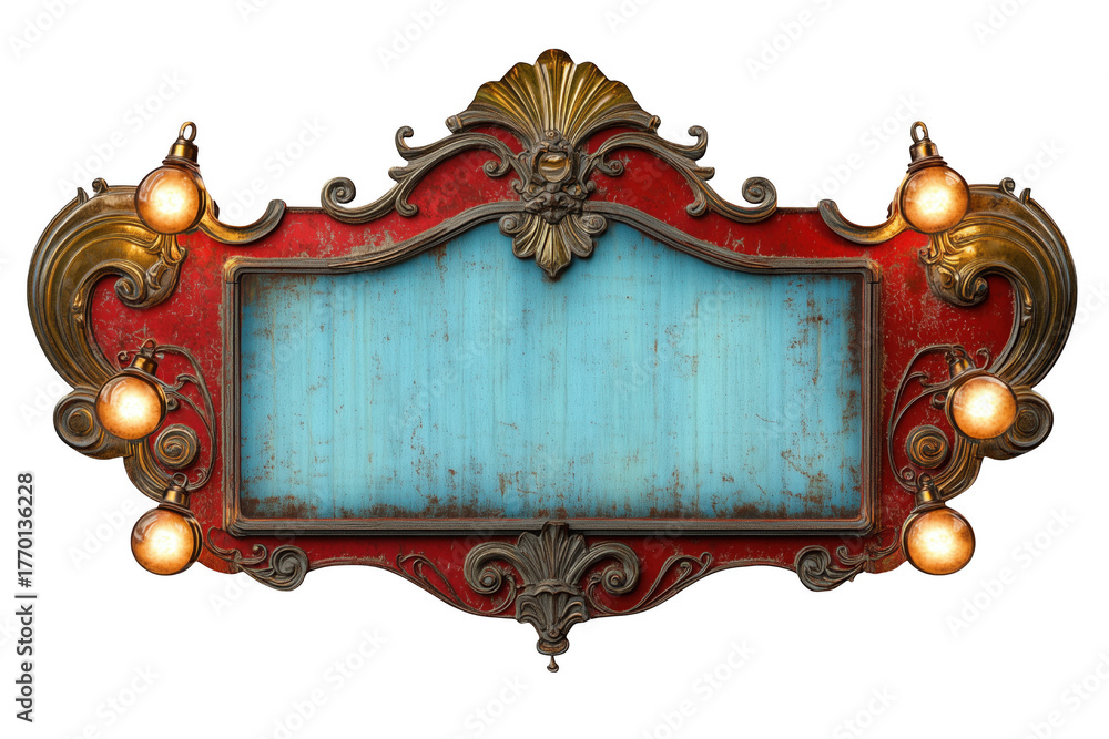 Ornate illuminated marquee sign isolated on a transparent background