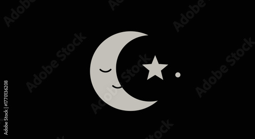 Dreamy night sky illustration featuring a crescent moon with closed eyes and a star