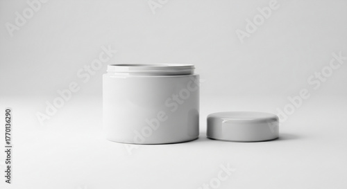 White Cosmetic Jar Open Mockup on Clean Studio Background for Skincare Product Display