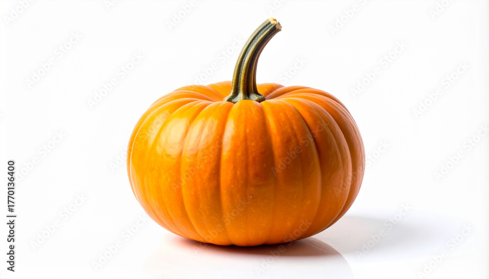Obraz premium A single, perfectly smooth orange pumpkin, isolated on a pure white background.