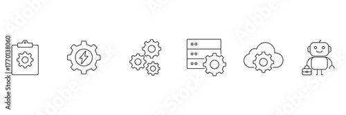 Business Automation line icon. Processing optimization icon for business. Icons for analysis, management, growth, and efficiency. Vector illustration.