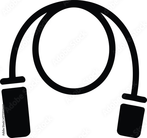 Black jump rope vector for fitness cardio or workout illustration