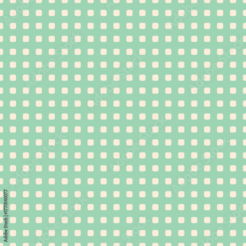 A seamless vector pattern featuring cream rounded squares on a mint green background, perfect for web backgrounds, stationery, and graphic projects.