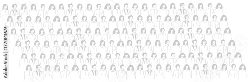 Set of viewers of performance. Sitting spectator.  Academic auditorium, fan audience, people crowd. Audience, spectators sitting on viewer places. Men and women in auditorium vector illustration