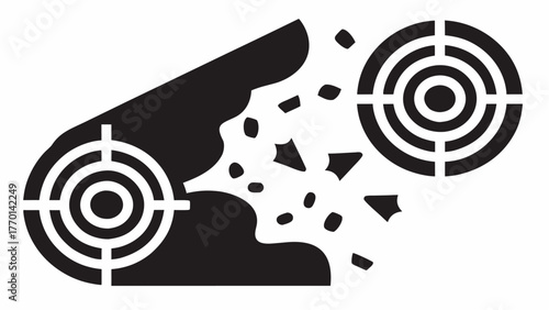 Dynamic target vector bursts into action, perfect aim precision, forceful impact with shattering energy graphic for marketing success and bold branding