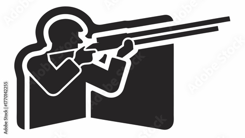 Sharp icon of a focused marksman skillfully aiming a rifle, conveying precision and expertise for sporting events or shooting range promotions