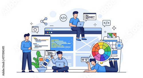 Web Development Team Collaborating on a Website Design Project A Creative Illustration