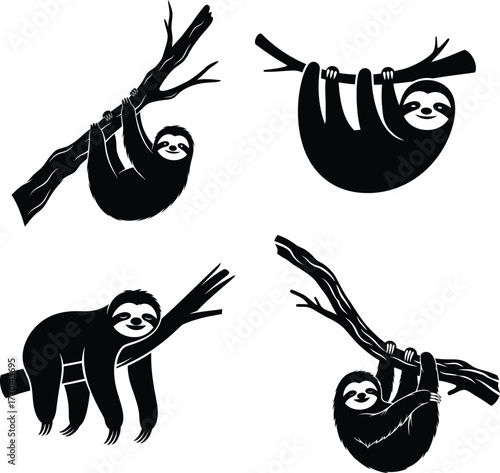 Sloth four ways animal cartoon art simple design cute mammal silhouette
