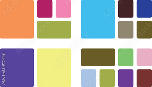 Four color palettes with rounded squares and rectangles in a grid layout on a