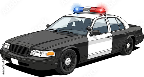 Police Car Law Enforcement Security Patrol Vehicle With Siren Lights Vector Illustration