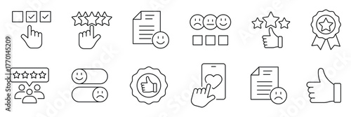 Customer Satisfaction line Icon set. Feedback set of web icons in line style. Related icons: experience, five stars, review, and more. Vector illustration.