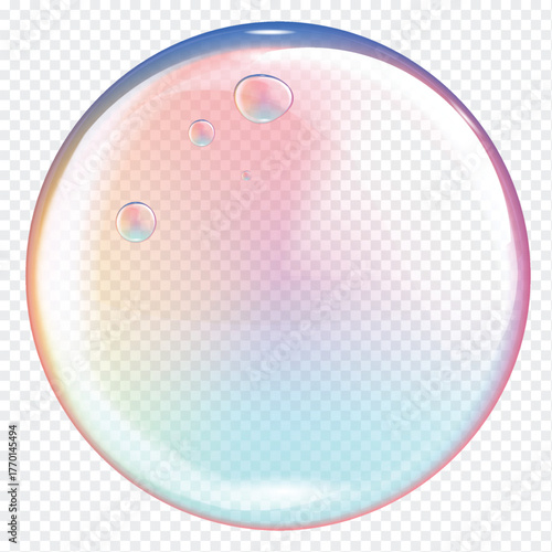 Realistic colorful soap bubbles isolated on transparent background