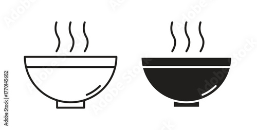 Bowl of soup icons, vector symbols. filled flat sign