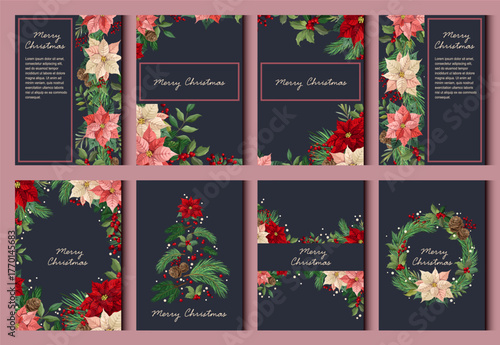 A set of colorful Christmas posters. Vector for flyers, postcards, design, social media.