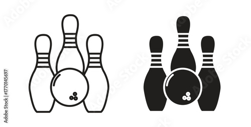 Bowling icons, vector symbols. filled flat sign