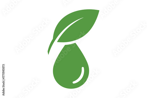 Green leaf and water drop symbol for organic natural products and health, vector art, symbolic Logo