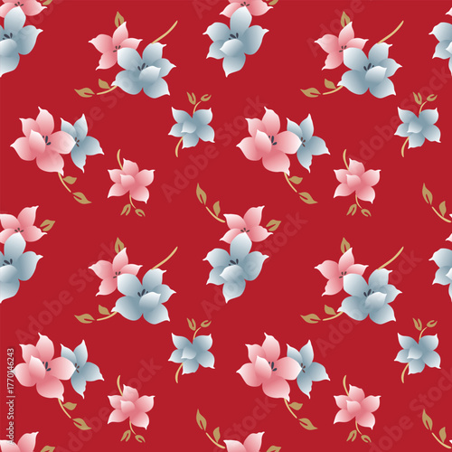 Japanese Classic Flower Vector Seamless Pattern