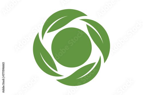 Green leaves forming a circular organic shape with a central oval, vector art, symbolic Logo