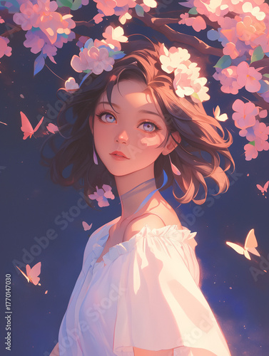 The girl under the cherry blossoms