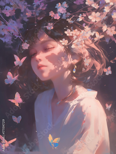 The girl under the cherry blossoms