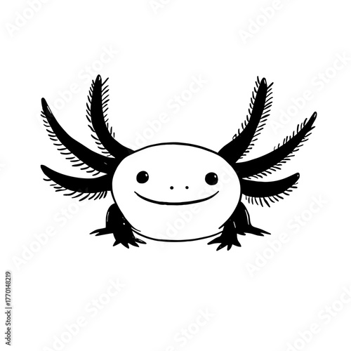 Axolotl. Axolotl simple black and white line art vector logo