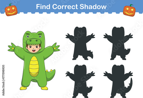 Funny cartoon halloween kids. find the correct shadow. Kids Education games. Cartoon vector illustration