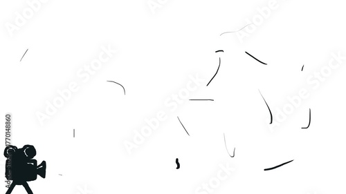 There is a video camera in the corner of the image, and dust particles, hairs and dots flicker across the screen, simulating old videotape.