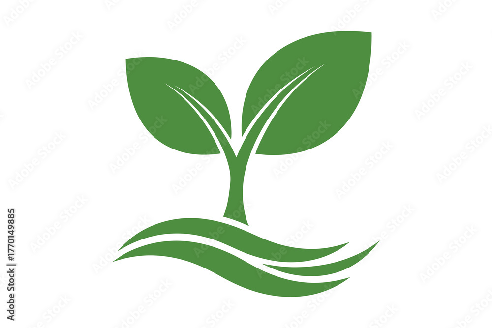 Naklejka premium Green sprout growing from wavy ground symbol, vector art, symbolic Logo