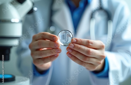 Wallpaper Mural Doctor holds intraocular lens before cataract surgery. Medical pro prepares for eye operation. Modern ophthalmology clinic or hospital. Vision correction tech and eye care. Torontodigital.ca