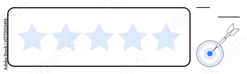 Five faint stars in a row with an arrow hitting a bullseye target highlight success, accuracy, and quality. Ideal for feedback, goals, precision, performance review, achievement, business success