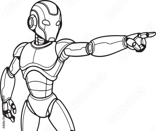 Minimal vector robot outline pointing forward, futuristic humanoid design illustration