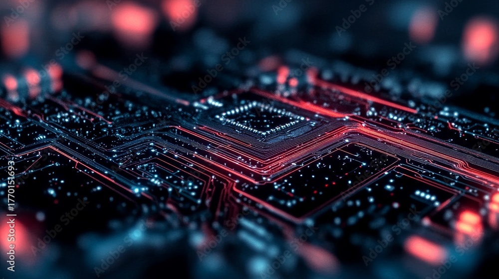 Fototapeta premium Futuristic Circuit Board Design Featuring Quantum Processor and Technology Innovation