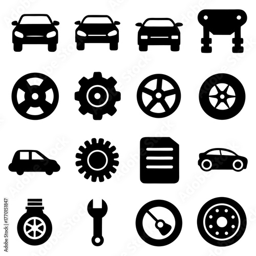 Automotive Mechanic Icons Car Engine, Gearshift, Tire PNG.