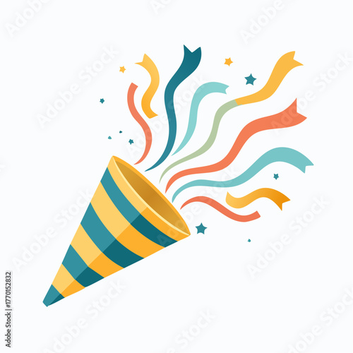 A festive party popper explodes with colorful streamers and confetti, celebrating a joyous occasion with vibrant motion.