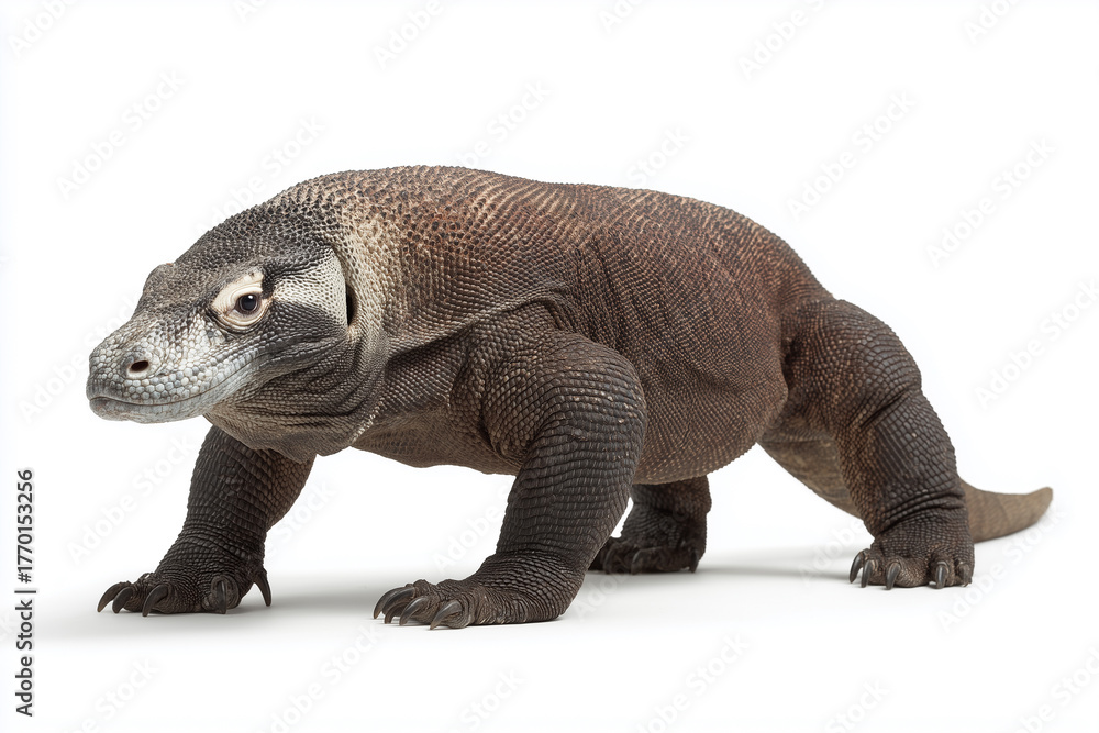Obraz premium Isolated white photo of a Komodo monitor on a white studio background