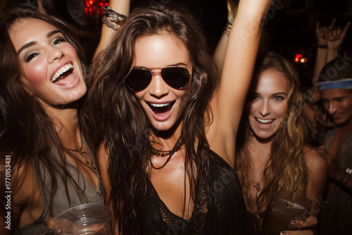 Young Girls at a Night Party Dancing and Having Fun
