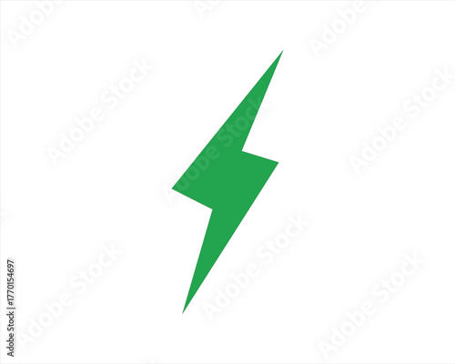 Green lightning bolt charger abstract symbol — minimalist electric thunder flash vector icon, modern energy and power logo design concept for branding, technology, and graphic illustration