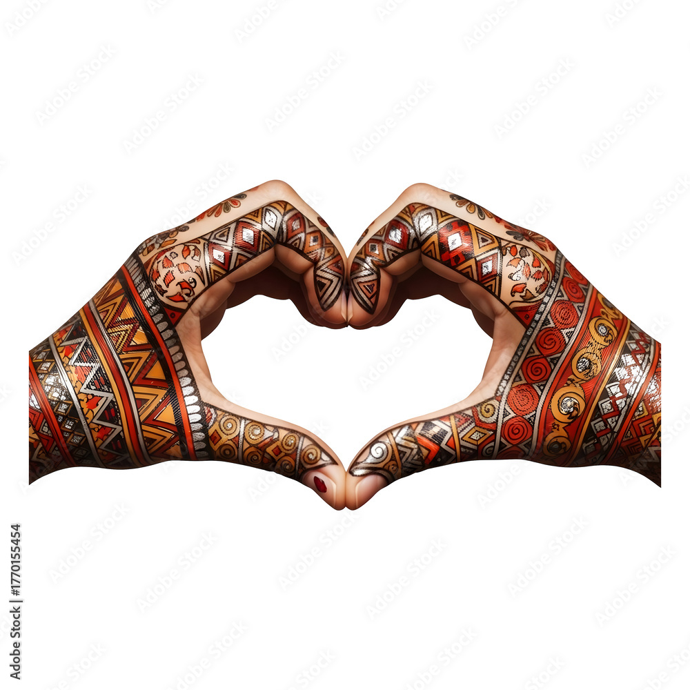 Obraz premium Henna Tattoo Heart Shape with Hands