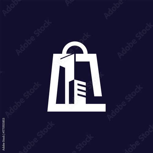 Shopping bag build concept logo design vector template