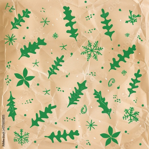 A seamless floral vector pattern with vintage winter snowflakes and spring leaf decoration for a card design