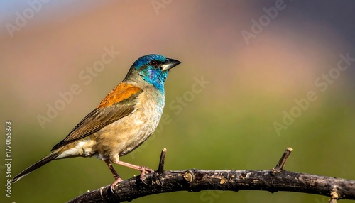 Vibrant Blue-capped Cordon-bleu bird perched on a branch, showcasing its colorful plumage.