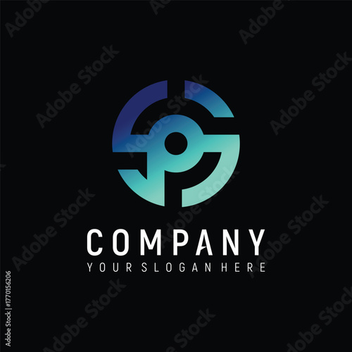 letter SP tech concept logo design vector template