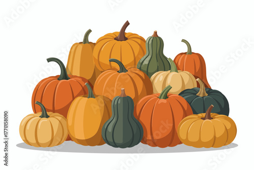 A colorful assortment of autumn pumpkins and gourds