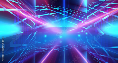 Empty stage background, neon glow, disco © Laura Сrazy